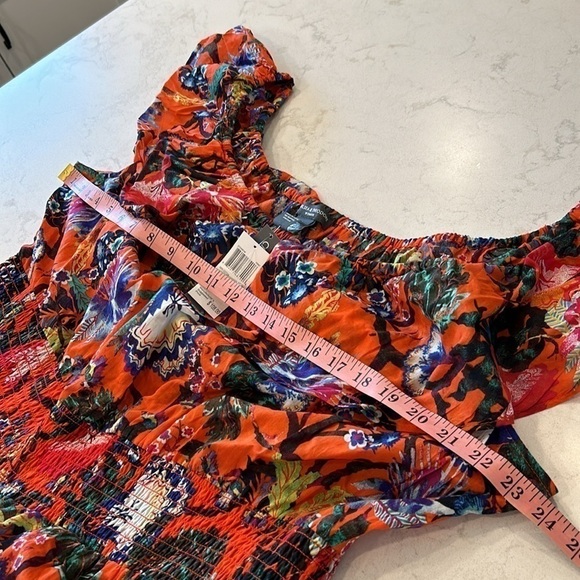 Chelsea&Theodore Peasant Maxi Dress Voile Red Multi Adjustable Neckline 3X Boho - Picture 8 of 16